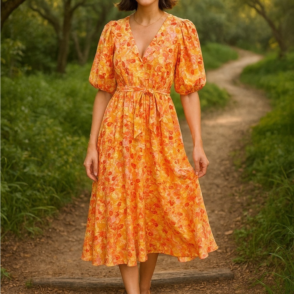 Anthropologie Sunday Mi Amor Floral Print Midi Dress Size Small Party Event - Picture 8 of 8